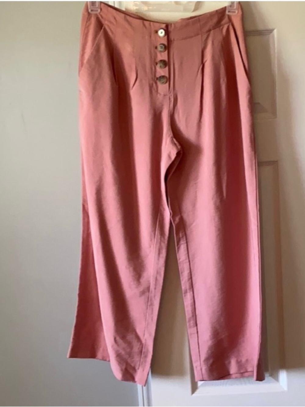 Loft Plus High-Waist Button-Front Pink Cropped Trousers
